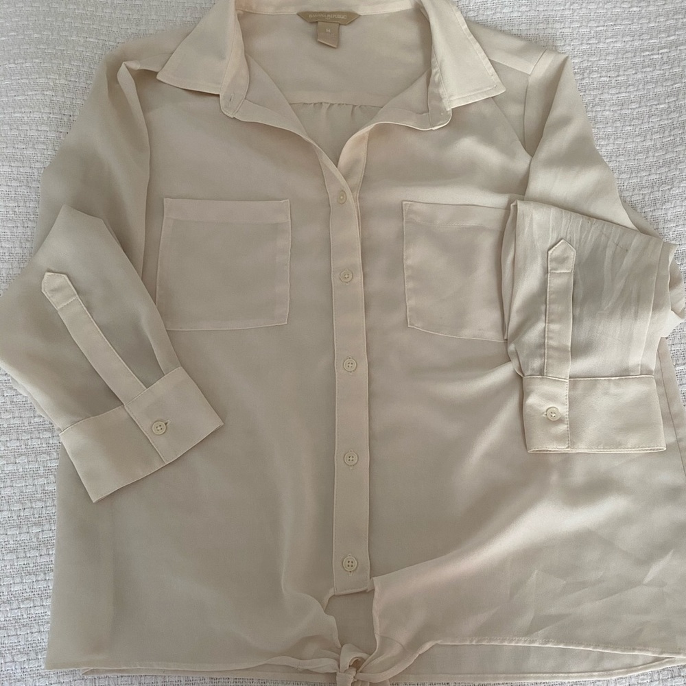 Banana Republic Chiffon Tie Blouse in Cream